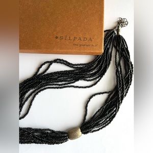 Silpada multi-strand Black Seed Bead Necklace with Sterling Silver Bead accent
